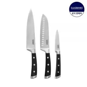 쿡에버 신혼부부 주방칼 더 블.랙 산도쿠 셰프 3종 세트