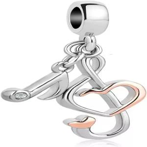 참스스토리 뮤직 노트 참 멜로디와 하트 댕글 비즈를 위한 팔찌 목걸이