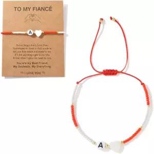 샤이니 보호 귀여운 하트 이니셜 A-Z 비즈 여성용 조절 팔찌 핸드메이드 레드 화이트 스트링 문구 로맨틱한