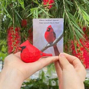 시유엘리 수제 나무 집 피규어, 수컷 그린 조각품, 추기경 새 빨간 새, 손으로 장식용