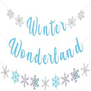 홈 월 맨틀 장식을 위한 프리스트롱 윈터 원더랜드 배너 글리터 스노우플레이크 갈랜드 크리스마스 장식