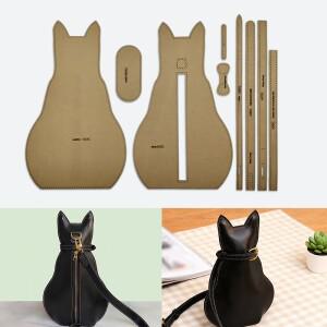YOMDID 9피스 수제 가죽 만화 고양이 체스트 백 제작용 크래프트 종이 템플릿 지퍼 도구