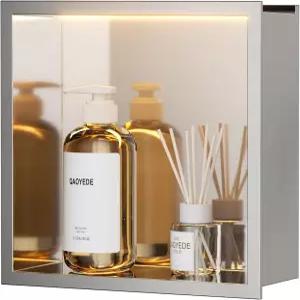 QAOYEDE 12 x12 오목 샤워 틈새 가벼운 스테인리스 스틸 LED 조명 욕실 선반 타일 필요 없음 벽 보관용