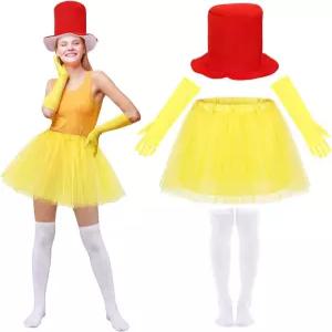 마이틴리 4종 재미있는 동화책 캐릭터 코스튬 세트 포함 레드 탑 모자 옐로우 투투 스커트 장갑 화이트