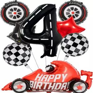 경주용 자동차 풍선 40 경주 트랙 번호 4번째 생일 파티 장식