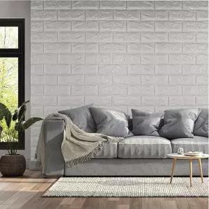 거실 안방 셀프 인테리어 폼블럭 10mm 실버그레이 벽돌무늬 단열벽지 20m