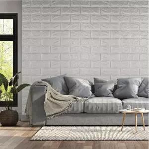 거실 안방 셀프 인테리어 단열벽지 폼블럭 10mm 벽돌 실버그레이 시트지