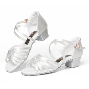 여아용 화이트컬러 전문 라틴 댄스 슈즈, 부드러운 밑창, 발레 살사 차차 포인트