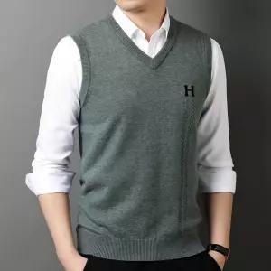 남성용 조끼 자카드 니트 가을 캐주얼 민소매 상의 KS3