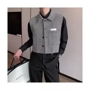 남성용 조끼 가을 스몰카라 하운드투스 체크 숏 남감 민소매 헤어스타일리스트 패션 KS3