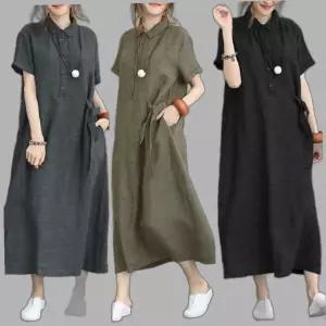 여성 티셔츠 은창 롱 반팔 원피스 루즈핏 퍼프 린넨