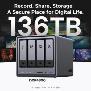 NAS DXP4800 4베이 데스크탑 NAS, 인텔 N100 쿼드코어 CPU, 8GB DDR5 RAM, 32G eMMC, 네트워크 연결 저장소 디스크 미포함