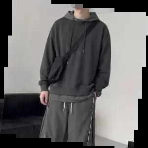 배색레이어드후드티 스타일리쉬한 남녀공용 경량 디자인 캐주얼 의류 일상 및 운동용 소프트 터치 소재