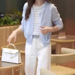 여성용 니트 봄 페이크 투피스 트렌드 핏예쁜 길어 정장세트 이른 다리 일자 보이는 스트라이프 청바지 인