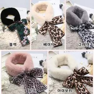 902 리 귀여운 리본 퍼목도리 겨울 보온 털 목도리 여자 방한 스카프