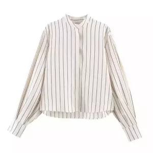 봄 여성용 핏예쁜 셔츠+바지 세트 스트라이프 정장세트 볼륨 인기1