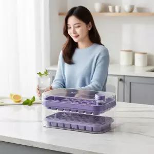 [콩심팥심]와르르 64구 원터치 아이스메이커 푸쉬 얼음틀 얼음보관함 대용량