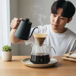 내열유리 핸드드립 커피포트 600ml 계량 눈금 드립서버 투명