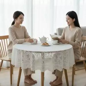 [골드스마일]빈티지 레이스 식탁보 120x120cm 감성 테이블보 촬영 배경천 데코용