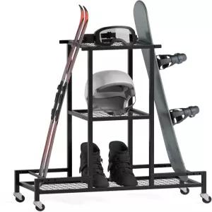 보트레존 스탠딩 스키 보관 랙 스노우보드 및 기어용 3단 정리함 검은색 - 차고용 랙(슬립 매트 미포함)