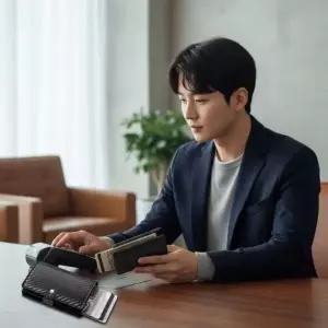 [골드스마일]남성용 슬라이드 카드지갑 자동 사원증 홀더 교통카드 수납 포켓