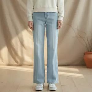 여성 하이웨이스트 스트라이프 와이드 데님바지