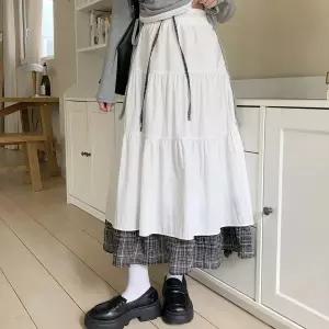 |KMK1A16|여성 체크 패턴 레이어드 캉캉 스커트 폴리 혼합