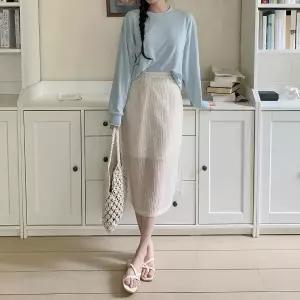 |KMK19F7|여성용 봄 여름 데일리 시스루 도트 트임 미디 롱 스커트