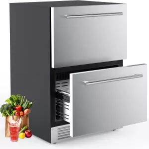 카우사르 언더 카운터 더블 서랍 냉장고 24인치 날씨 방지 야외 음료 내장 스테인리스 쿨러 주방 및 상업용