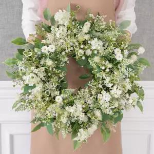 메리골드 조화 꽃 리스 벽장식 포레스트그린 45cm 인테리어 벽걸이 현관 문