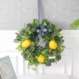 달개비 조화 꽃 리스 벽장식 포지타노레몬 40cm 인테리어 과일 모형 벽걸이