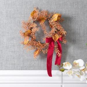 열매 조화 꽃 리스 벽장식 코튼리프 40cm 인테리어 가을 벽걸이 현관 문 꾸미