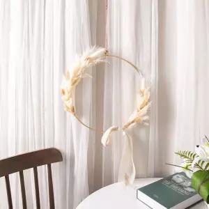 팜파스 조화 꽃 리스 벽장식 골드 메탈링 35cm 인테리어 벽걸이 셀프 웨딩 촬