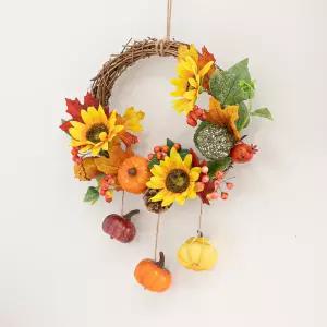 해바라기 조화 꽃 리스 벽장식 호박벽걸이 35cm 인테리어 가을 소품 꾸미기