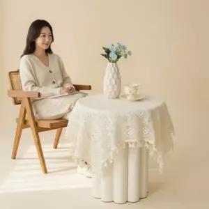빈티지 레이스 식탁보 110cm 베이지 감성 테이블보 커버 인테리어