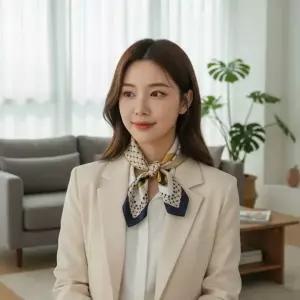 여성 미니 패턴 스카프 정장 리본 가방 손잡이 포인트 머플러 숄