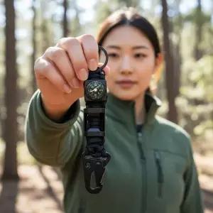 등산 캠핑용 다기능 파라코드 생존 키링 나침반 블랙