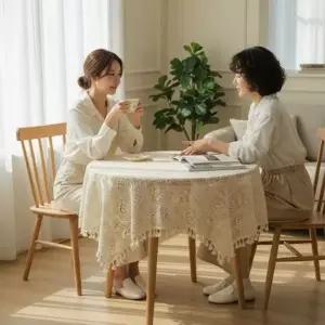 엔틱 감성 레이스 식탁보 90x90cm 베이지 테이블보 홈카페 인테리어