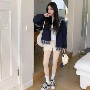 아트박스/신상오픈런 여성 체크 배색 후드 루즈핏 간절기 자켓 점퍼