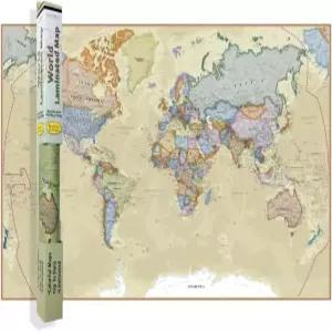 웨이포인트 지오그래픽 보드룸 시리즈 월드 월 맵 앤티크 스타일 라미네이트 포스터 가정 교실 또는