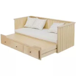 침대소파 미니어처 나무색 서랍형침대 베드 겸용