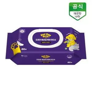 [깨끗한나라]포포몽 도톰한 에센셜 케어 강아지 고양이 펫티슈 80매