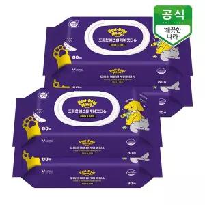 [깨끗한나라]포포몽 도톰한 에센셜 케어 강아지 고양이 펫티슈 80매 x 4팩
