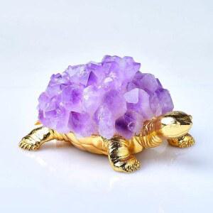 자수정 원석 거북이 조각상 수석 램프 카페 힐링 1PC 이빨 장식용 우루과이산 교육