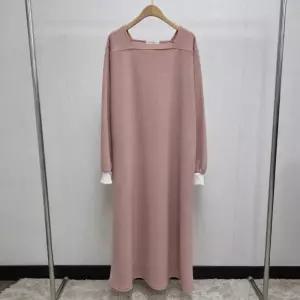 국산 여성 스퀘어넥 오버핏 임부 배색 롱원피스 LL-WDR-5154-핑크