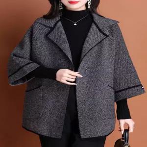 중장년 여성 루즈핏 하프코트 헤링본 니트질감 봄가을