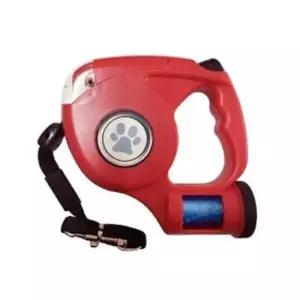 [반려] 자동리드줄 3in1 만능 애견 자동 리드줄 레드 후래쉬 배변봉투