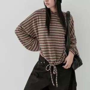 [하프클럽/다잇템]여자 벌룬 2WAY 봄후드티 단가라 박시핏 티셔츠