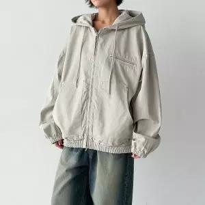 [하프클럽/다잇템]여자 큰주머니 봄아우터 리벳 박시핏 후드집업