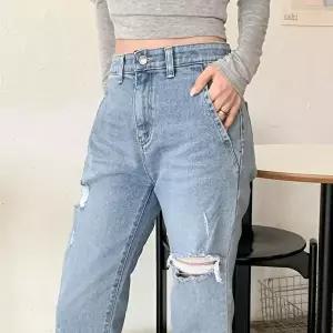 [신상오픈런]|KMP95C8|여성 하이웨스트 찢어진 스트레이트 청바지